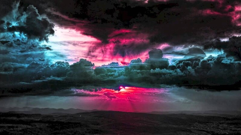 Dramatic Sky over Hills — Red, Sunset, Digital Art