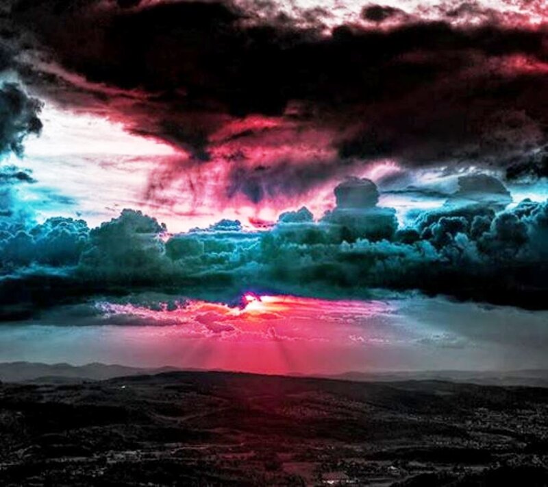Dramatic Sky over Hills — Red