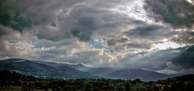 Dramatic sky over mountain landscape