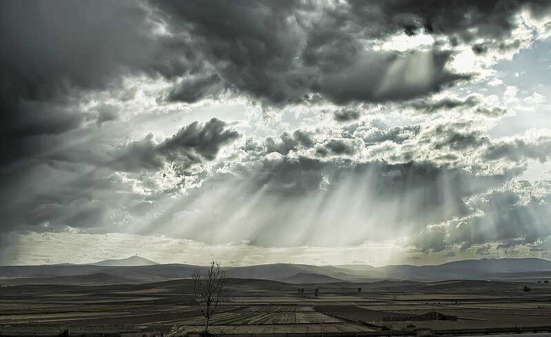 Dramatic sky over rural landscape