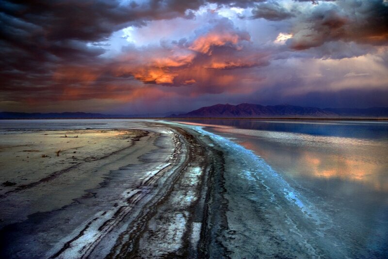 Dramatic sky over salt flats