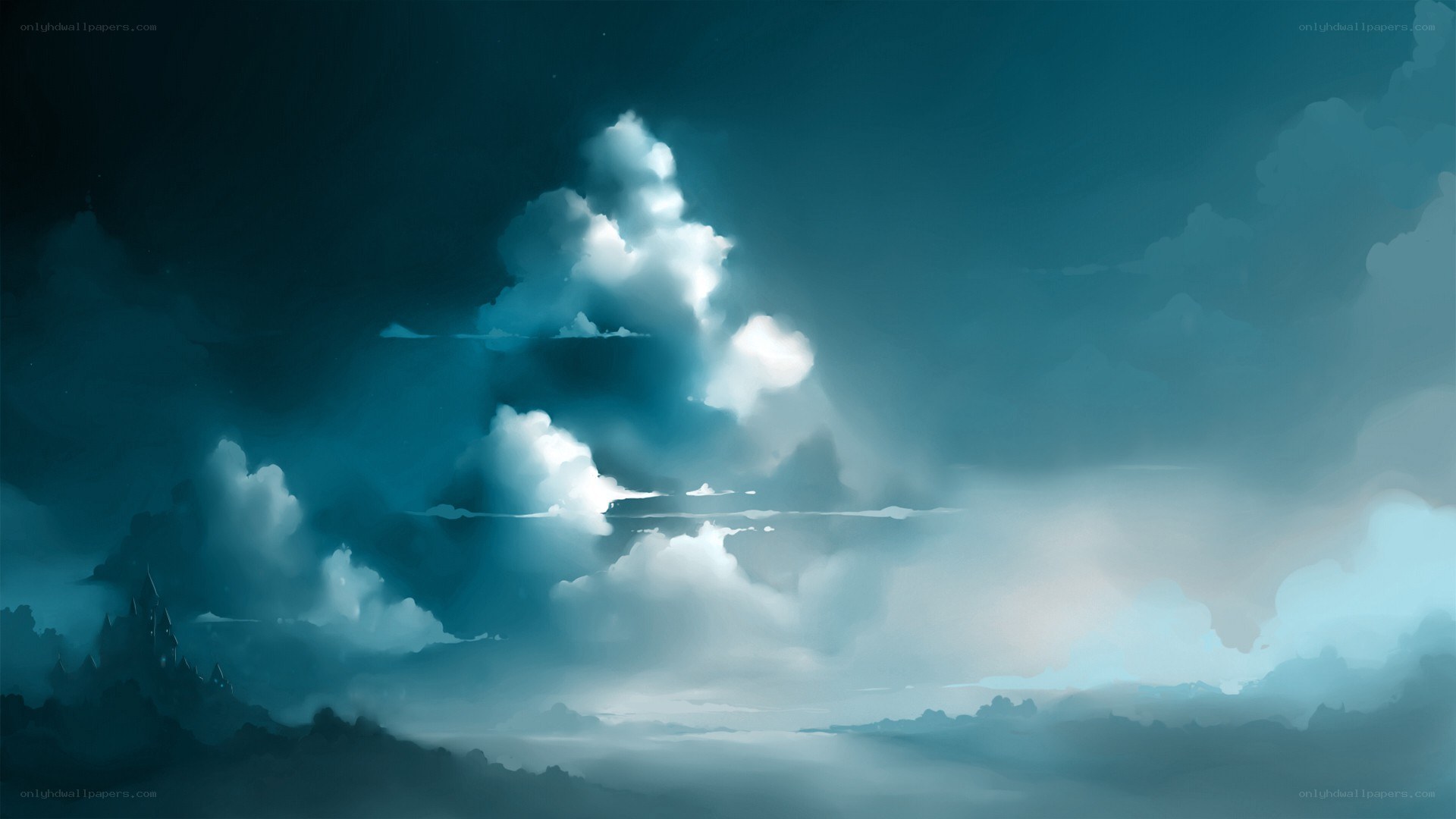 dramatic sky with castle silhouette