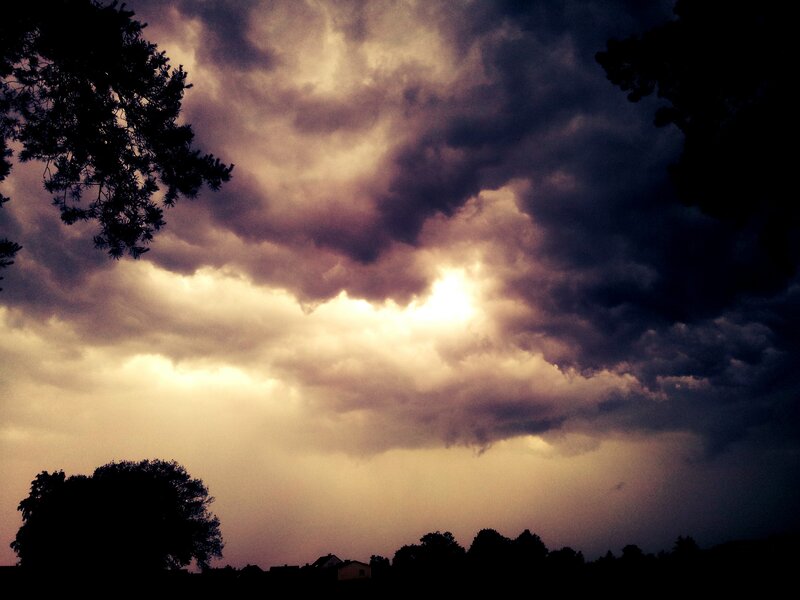 Dramatic storm clouds at dusk