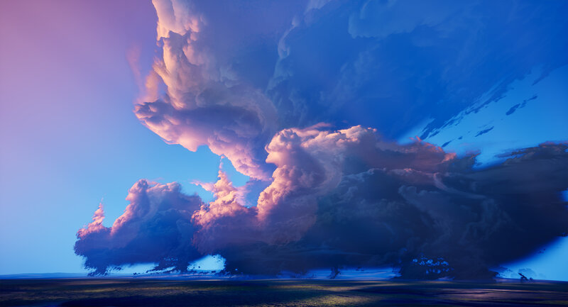 Dramatic Storm Clouds — Blue, Sunset, Digital Art