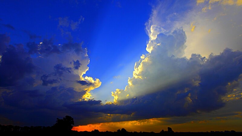 Dramatic Storm Clouds — Blue, Sunset, Photograph