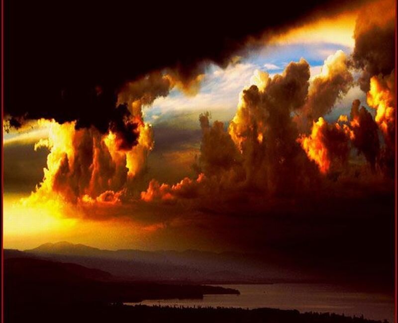 Dramatic Storm Clouds — Orange, Sunset, Photograph, Mountains