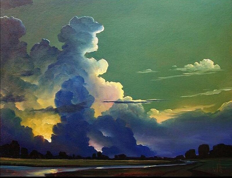 Dramatic storm clouds over a field