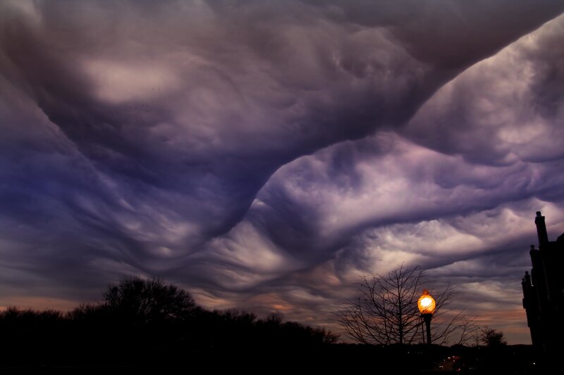 Dramatic storm clouds over city