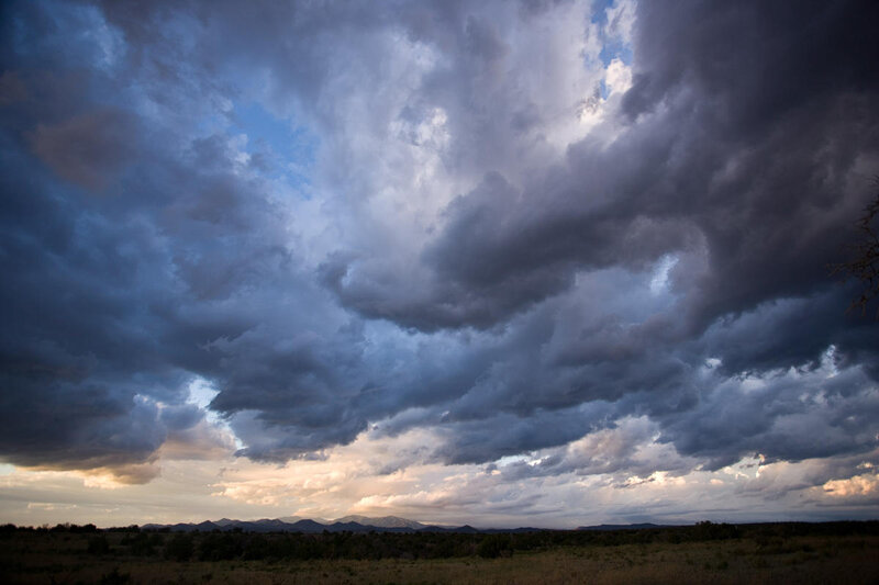 Dramatic storm clouds over desert