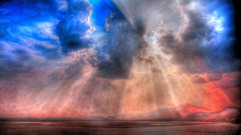 Dramatic Storm over Lake — Blue