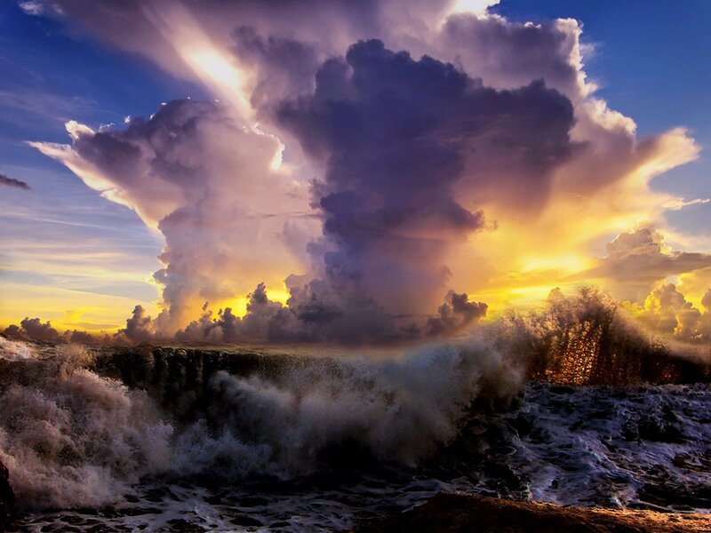 Dramatic storm over ocean waves