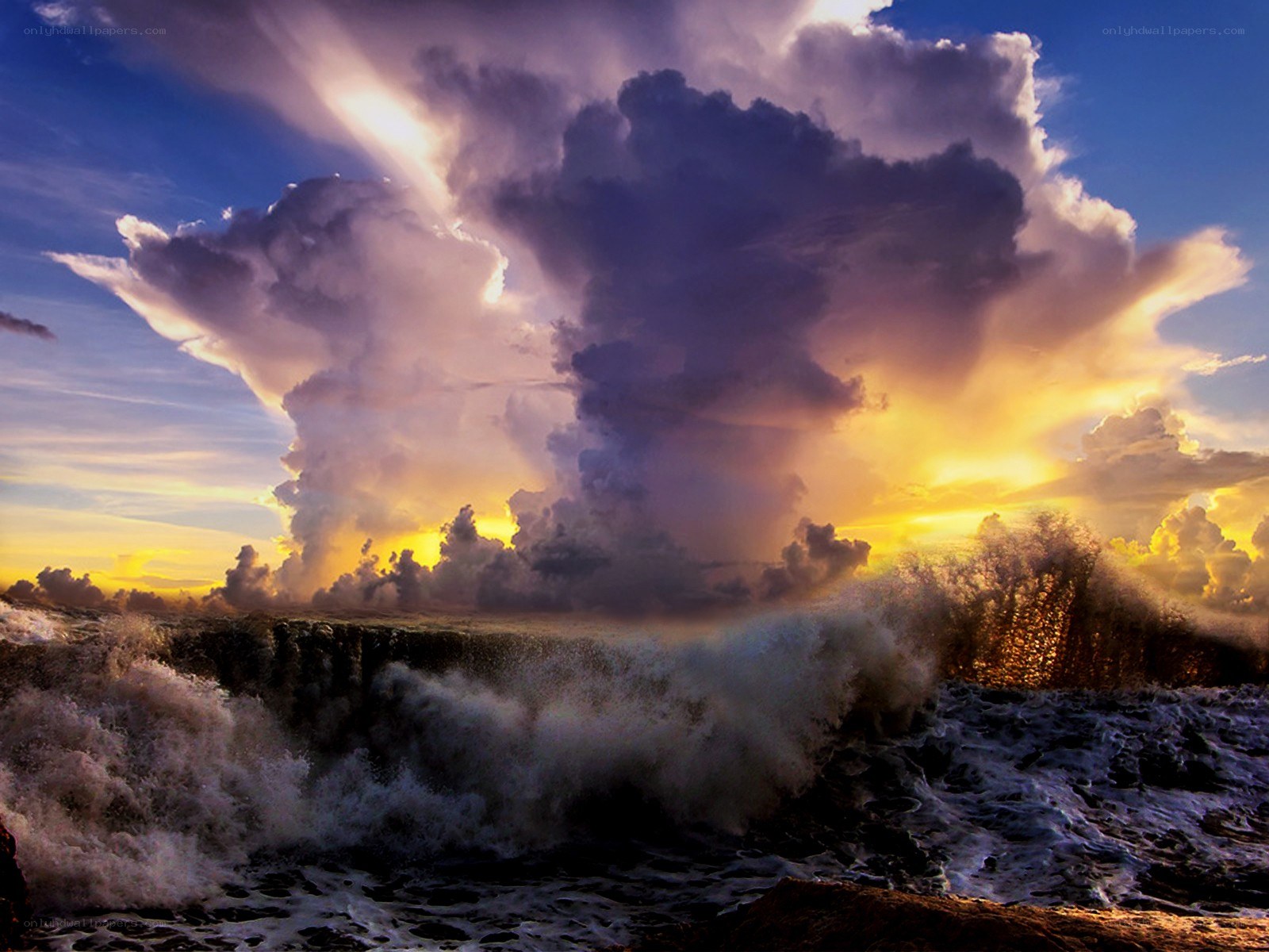 Dramatic storm over ocean waves