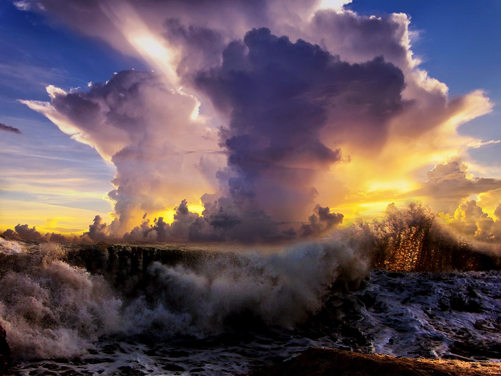 Dramatic storm over ocean waves