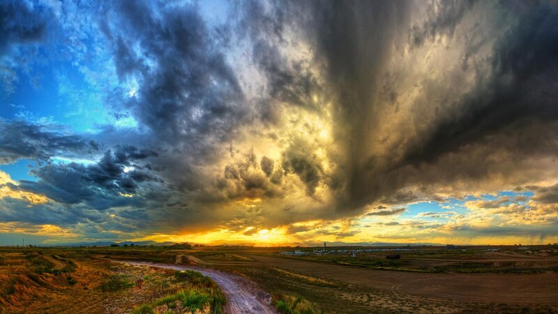 Dramatic storm over rural landscape