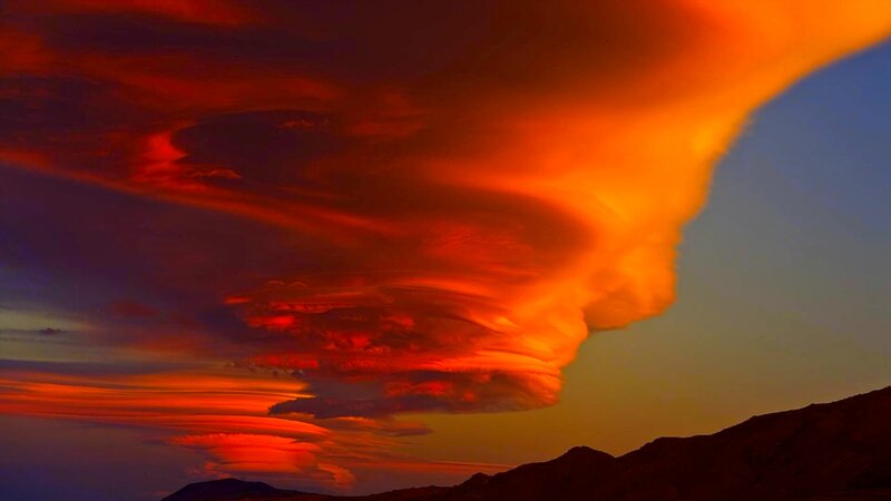 Dramatic Sunset Clouds — Orange, Photograph, Mountains