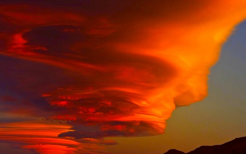 Dramatic Sunset Clouds — Orange, Photograph, Sky, Mountains