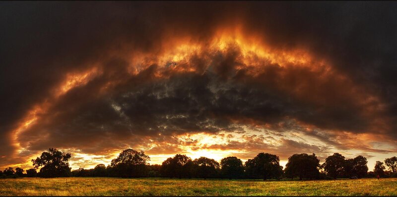 Dramatic sunset over a field