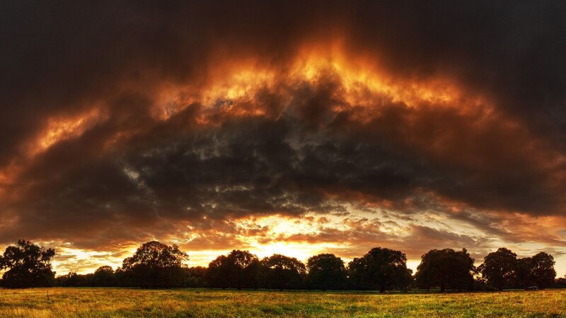 dramatic sunset over a field