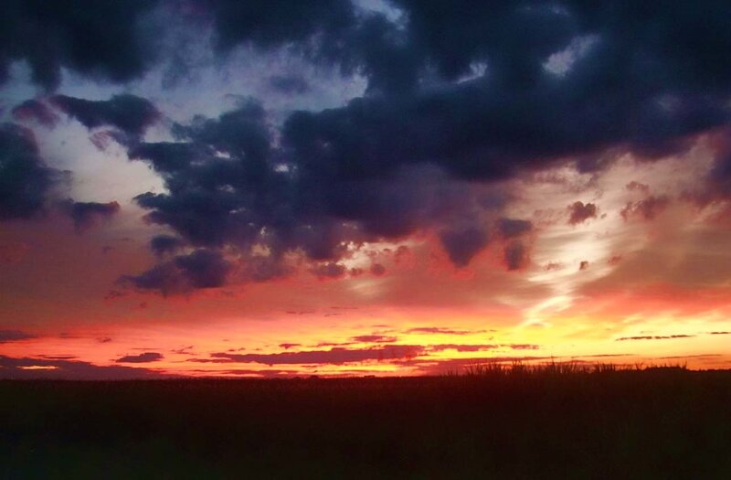 Dramatic sunset over a field