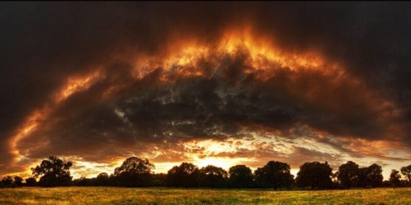 dramatic sunset over a field