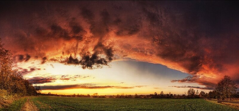 Dramatic sunset over a field