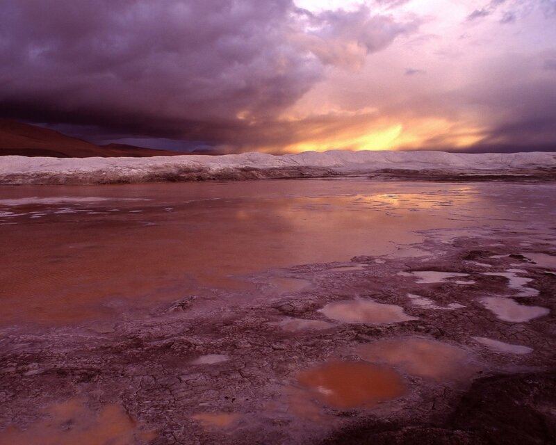 Dramatic sunset over a frozen lake