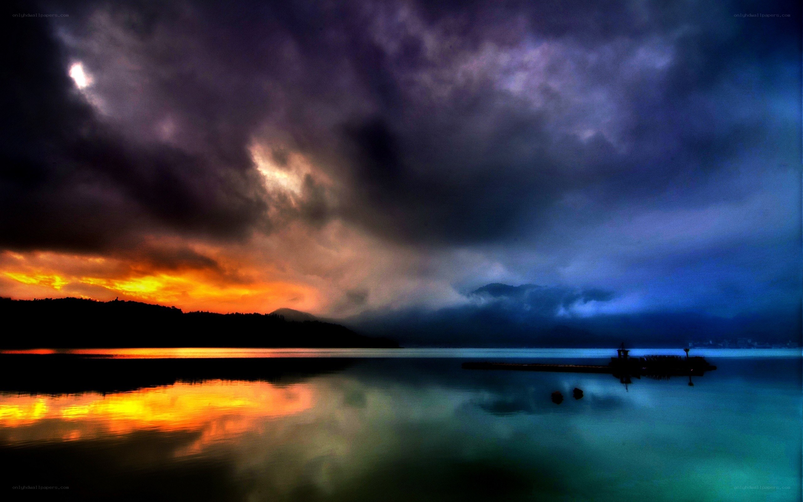 dramatic sunset over a lake