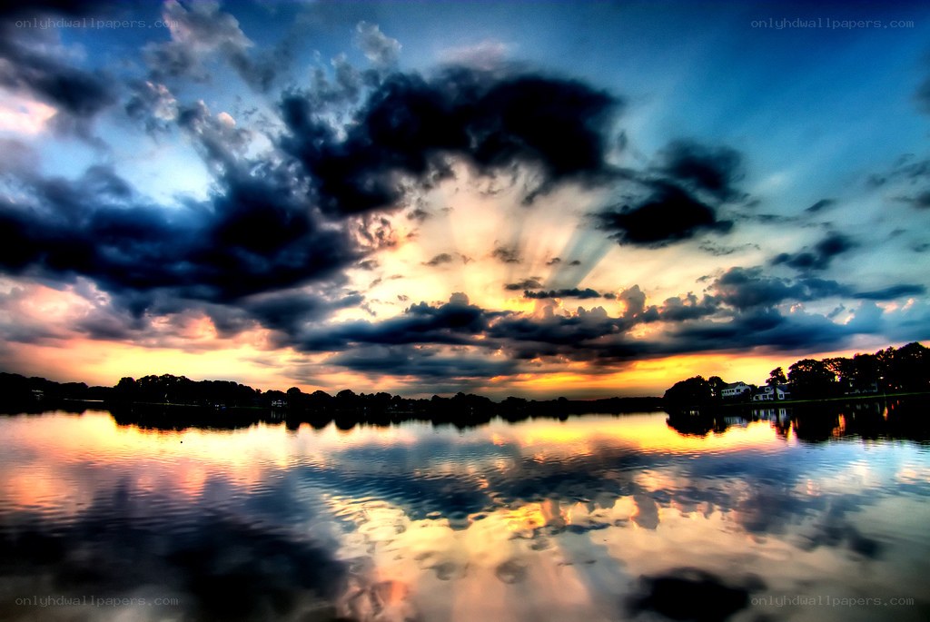 Dramatic sunset over a lake