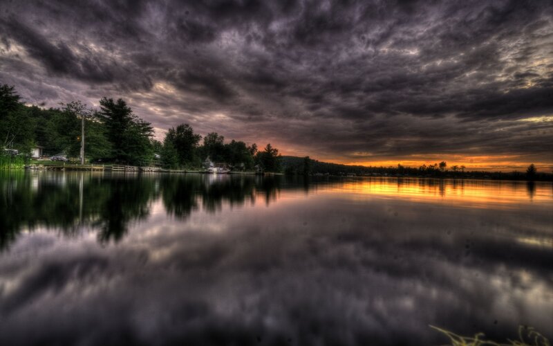 dramatic sunset over a lake