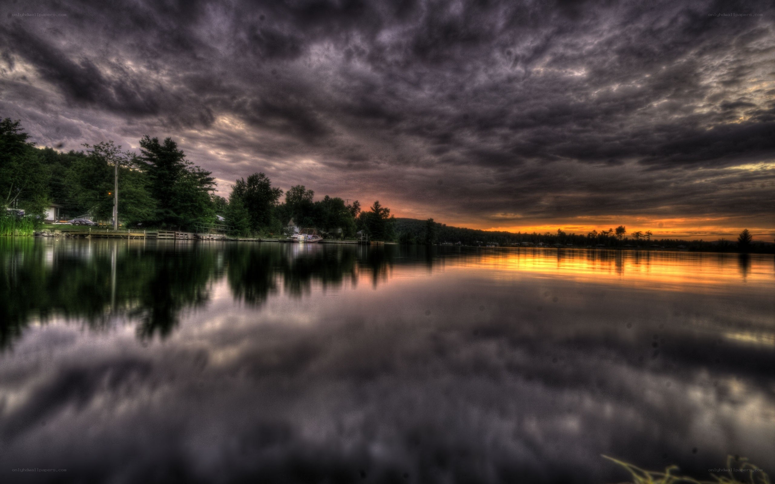 dramatic sunset over a lake
