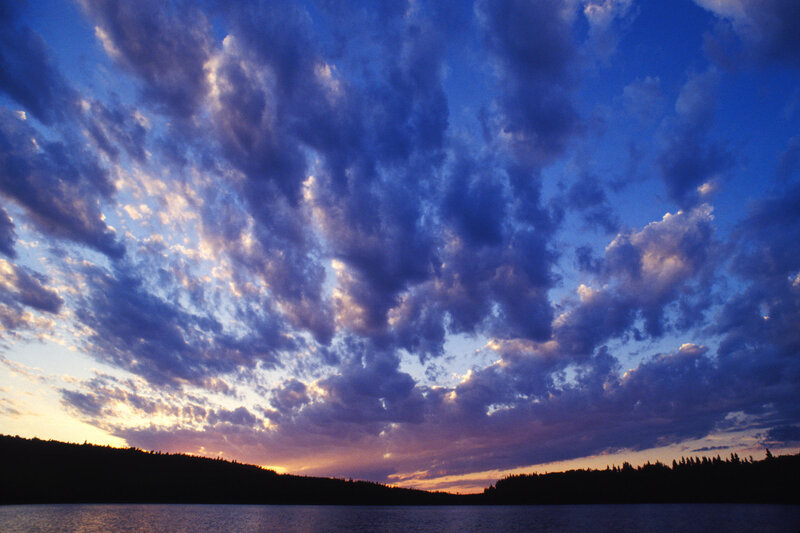 dramatic sunset over a lake