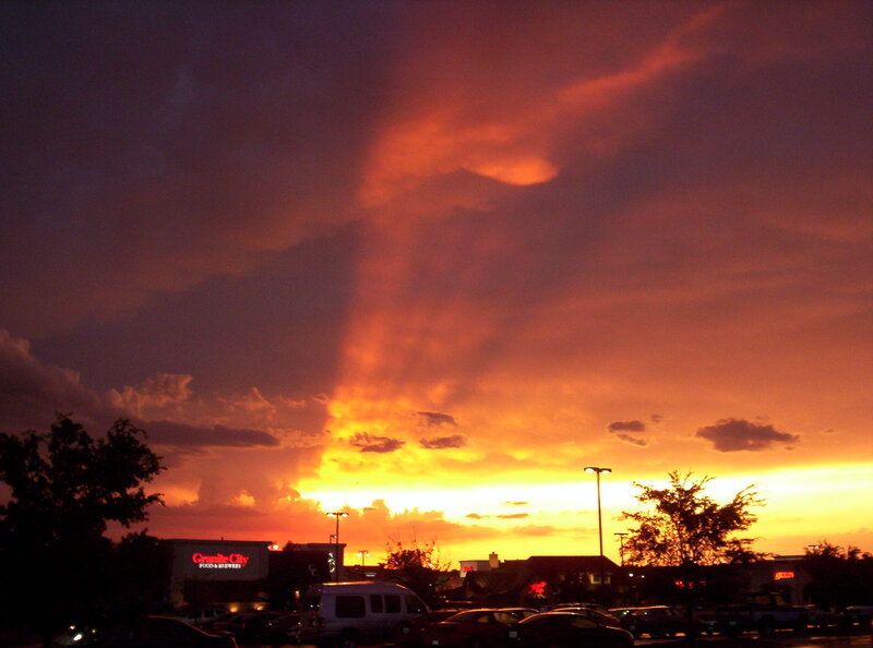Dramatic sunset over a parking lot