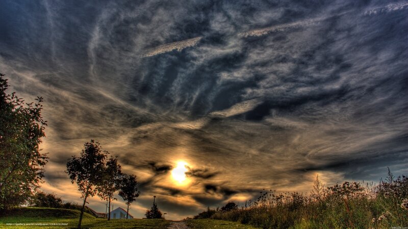 Dramatic sunset over a rural landscape