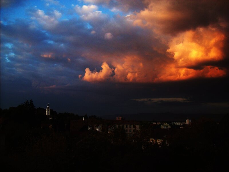 Dramatic sunset over a town