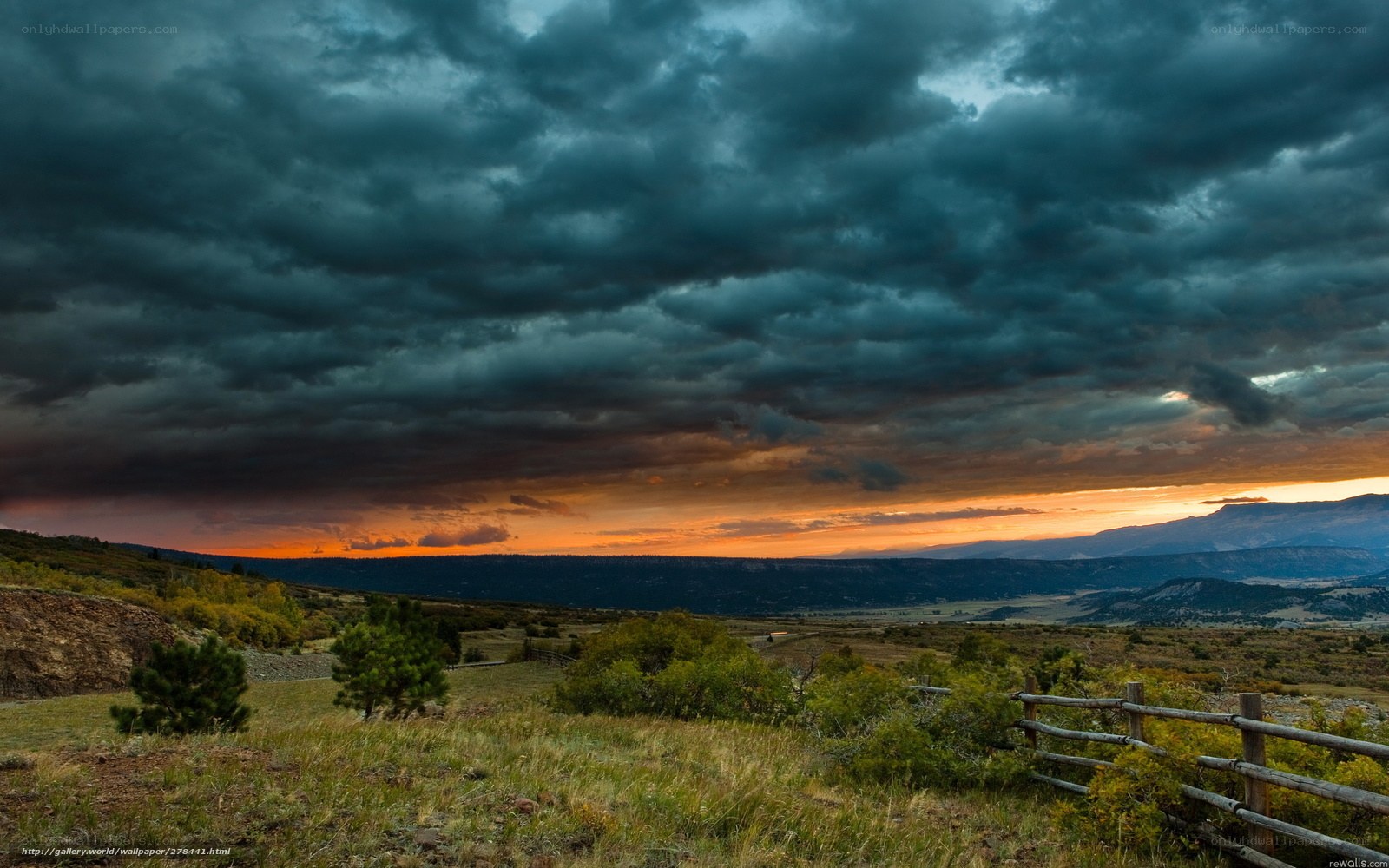Dramatic sunset over a valley