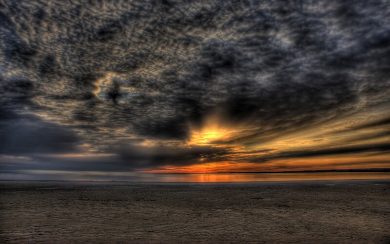 dramatic sunset over beach