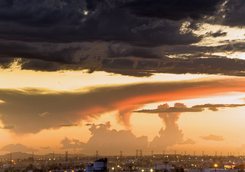 dramatic sunset over city