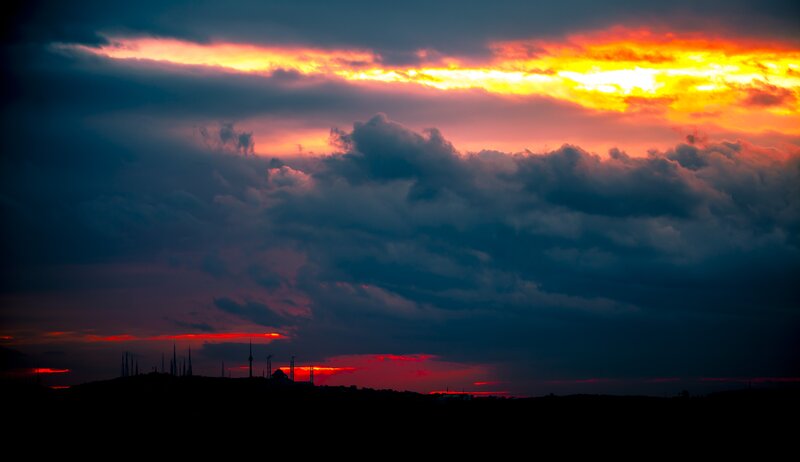 dramatic sunset over city