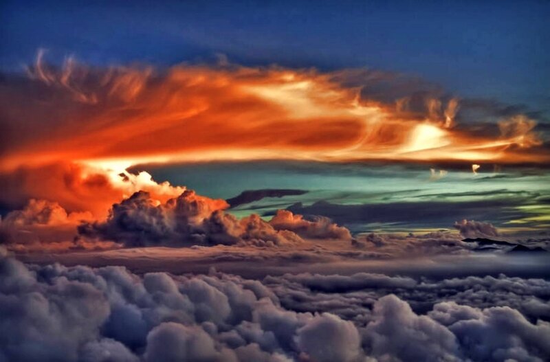 dramatic sunset over clouds