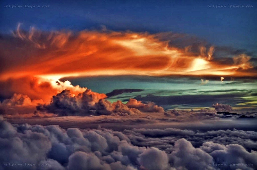 dramatic sunset over clouds