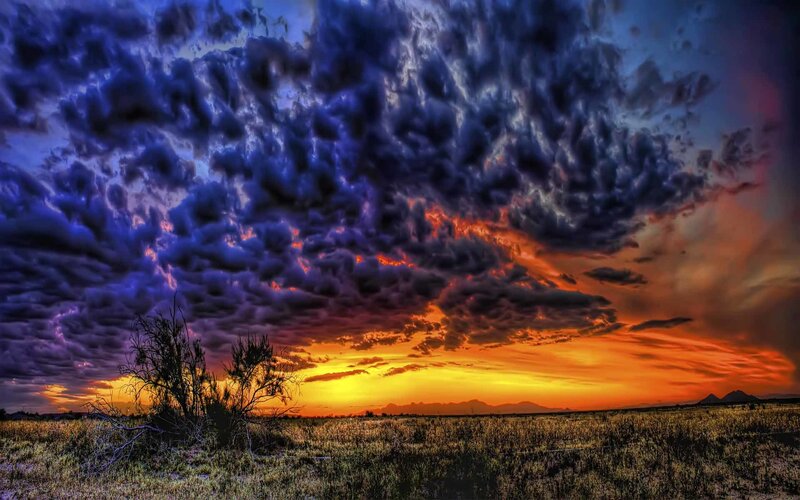 dramatic sunset over desert