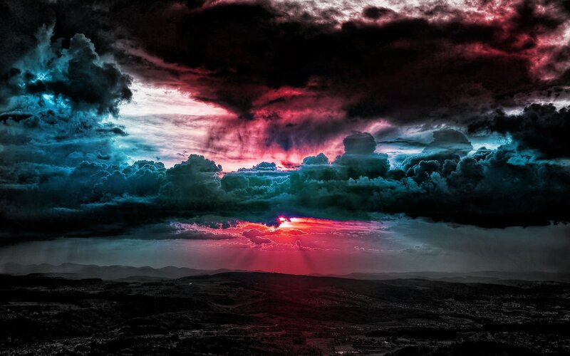 Dramatic Sunset over Hills — Red