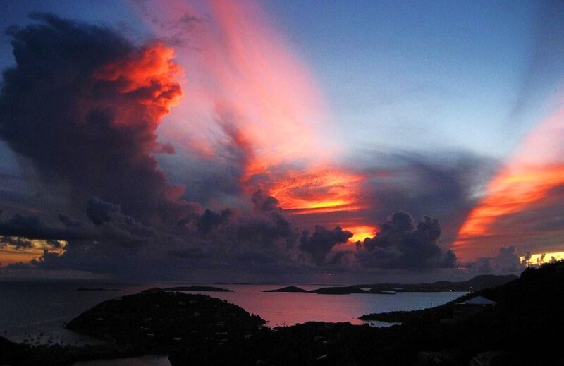 Dramatic sunset over islands