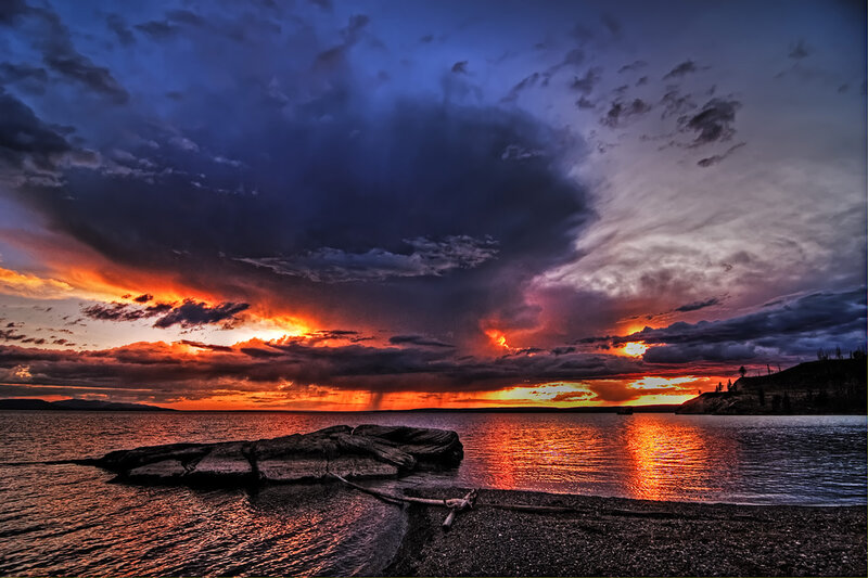 Dramatic Sunset over Lake — Orange, Photograph