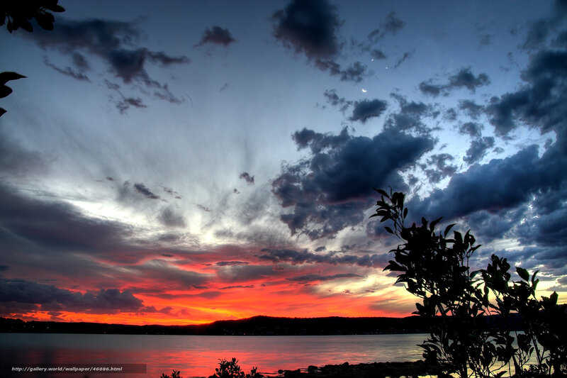 dramatic sunset over lake