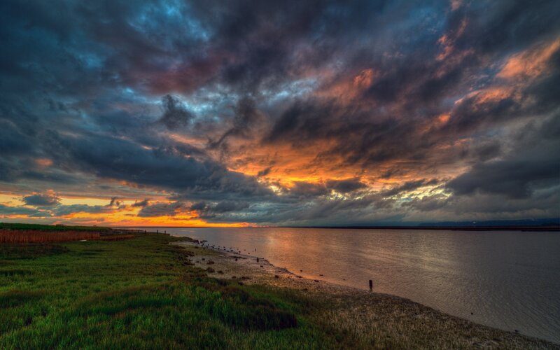 Dramatic sunset over marshland