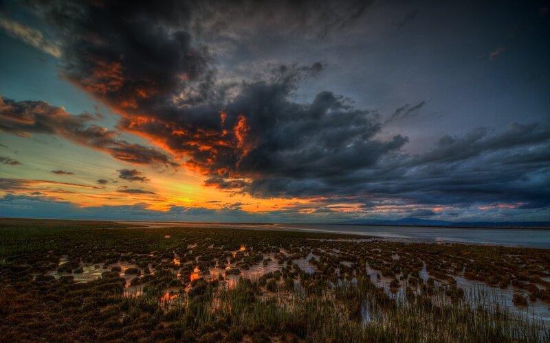 Dramatic sunset over marshland