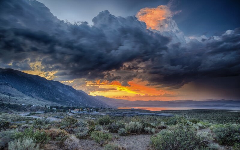 dramatic sunset over mountain valley