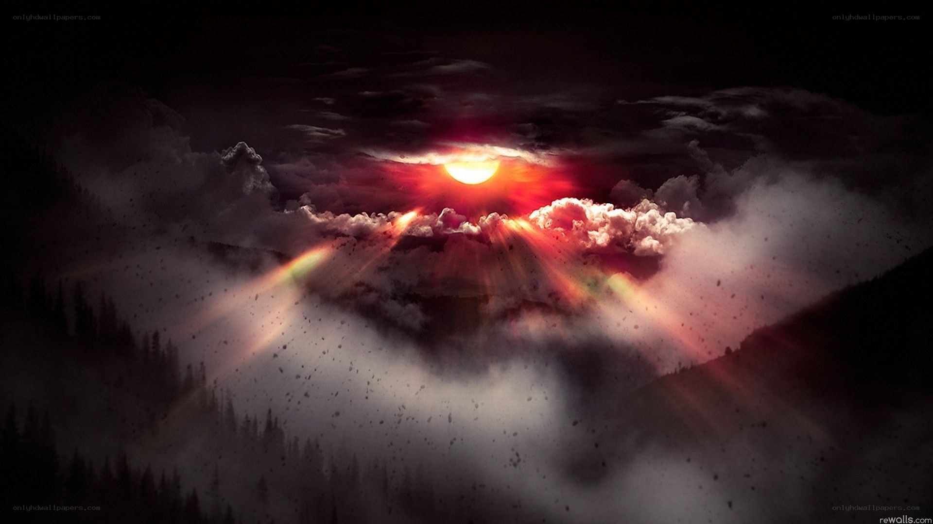 dramatic sunset over mountains
