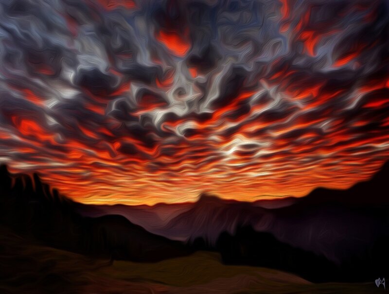 dramatic sunset over mountains